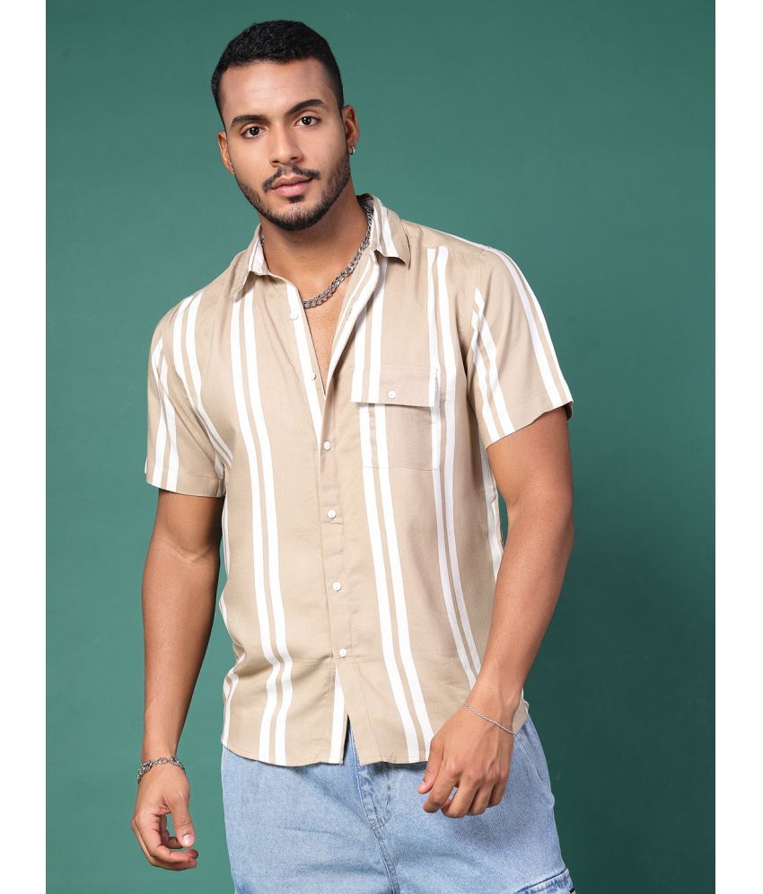     			Rigo Rayon Slim Fit Striped Half Sleeves Men's Casual Shirt - Beige ( Pack of 1 )