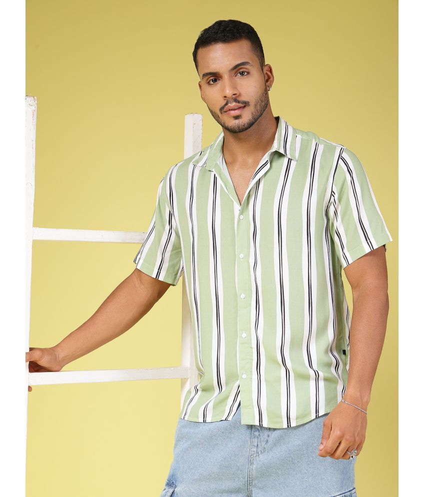     			Rigo Rayon Slim Fit Striped Half Sleeves Men's Casual Shirt - Green ( Pack of 1 )