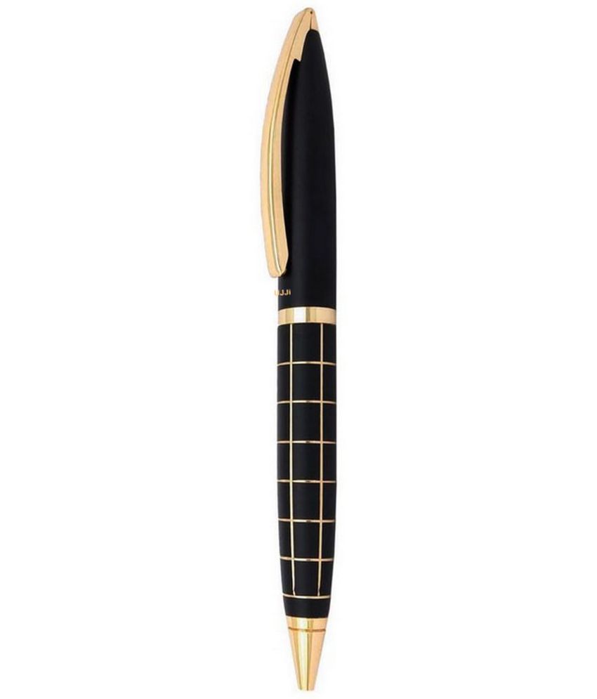     			UJJi Matte Black Check Pattern Golden Clip Metal Ball Pen