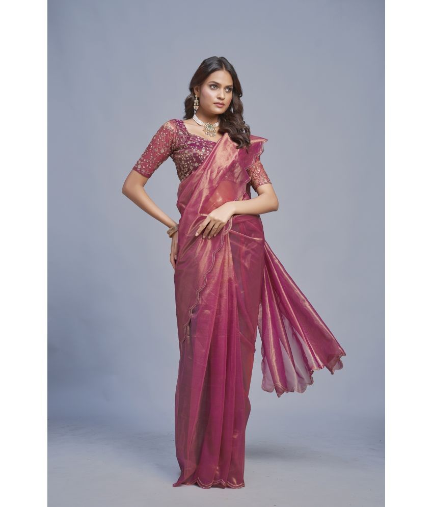     			A TO Z CART Organza Solid Saree With Blouse Piece - Wine ( Pack of 1 )