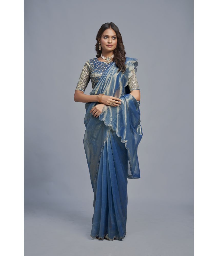     			A TO Z CART Organza Solid Saree With Blouse Piece - Teal ( Pack of 1 )