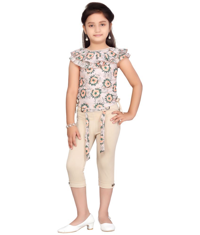     			Aarika Peach Cotton Blend Girls Top With Capris ( Pack of 1 )