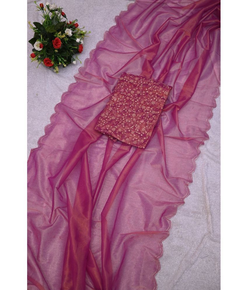     			Aika Organza Solid Saree With Blouse Piece - Wine ( Pack of 1 )