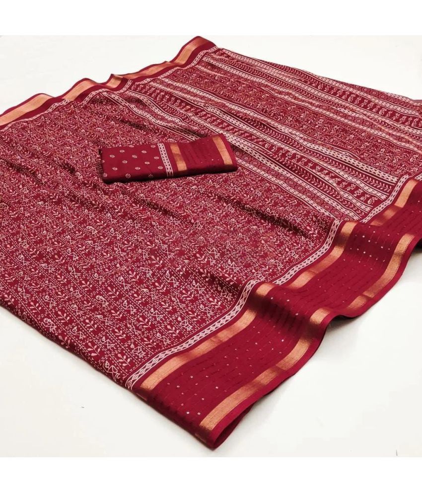     			Aika Silk Printed Saree With Blouse Piece - Maroon ( Pack of 1 )