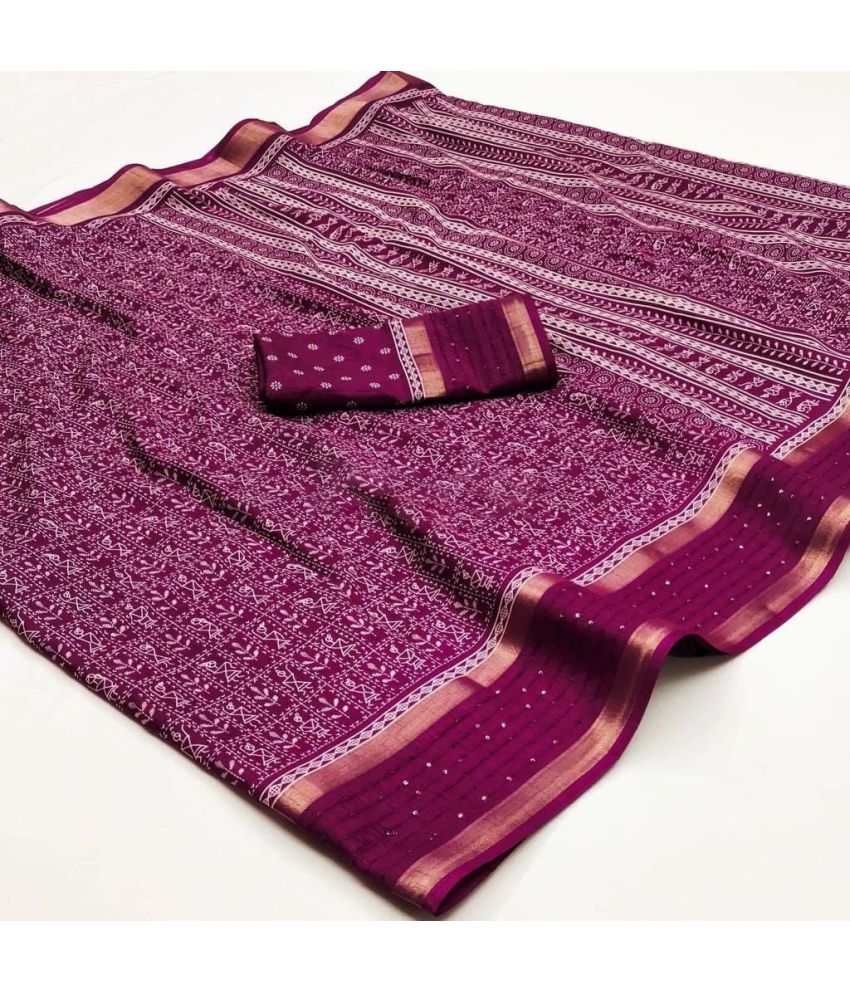     			Aika Silk Printed Saree With Blouse Piece - Wine ( Pack of 1 )