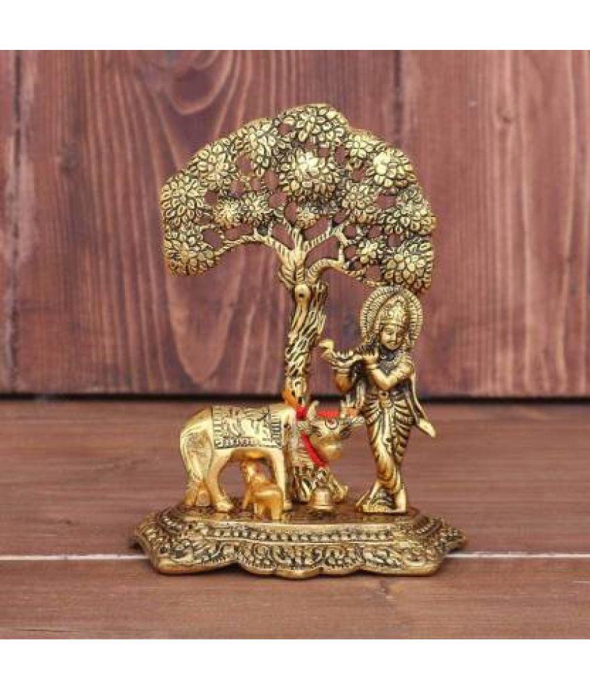     			Art n Hub Metal Krishna with Cow Standing Under Tree Plying Flute Decorative Showpiece/God Idol (Pack of 1)