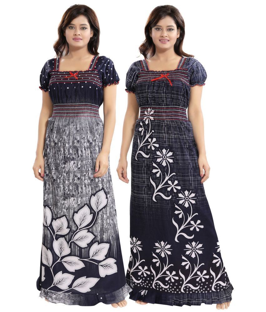     			Cinco Multicolor Cotton Blend Women's Nightwear Nighty & Night Gowns ( Pack of 2 )