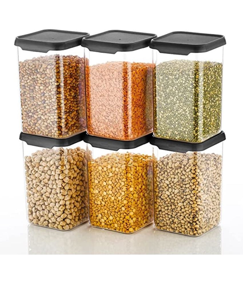     			Dark Sun Kitchenware Food/Pulse/Grocery PET Black Dal Container ( Set of 6 )