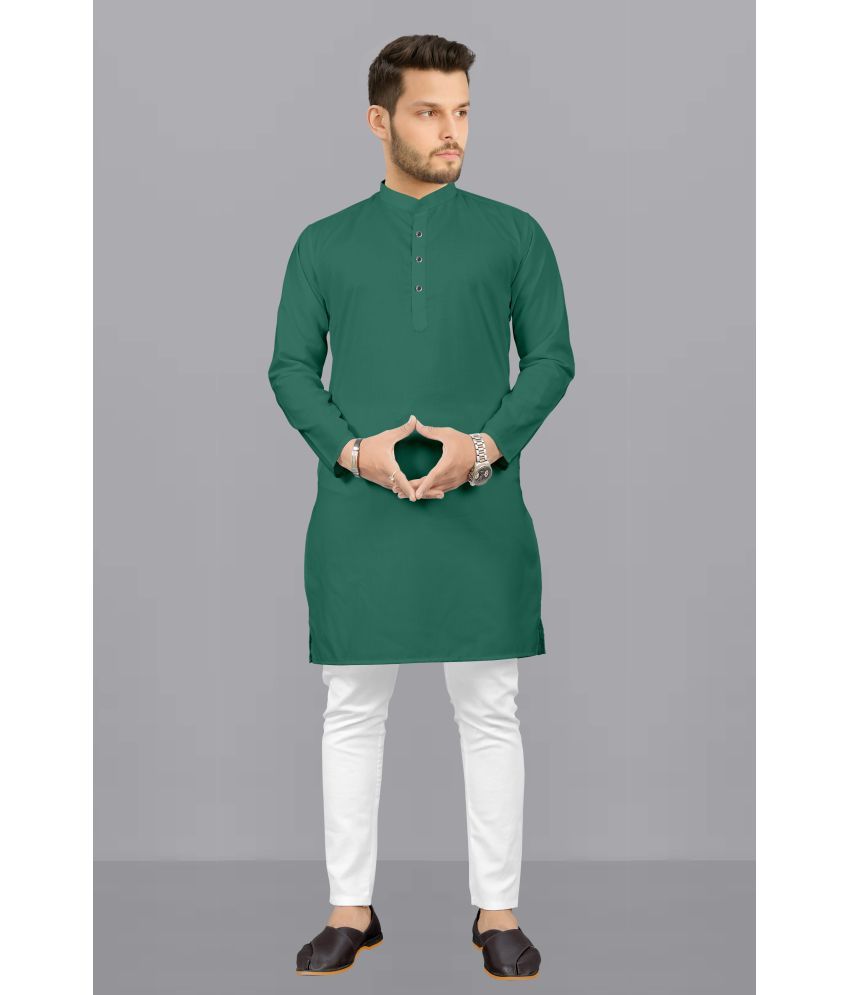     			Fashionfricks Green Cotton Blend Regular Fit Men's Kurta Pyjama Set ( Pack of 1 )