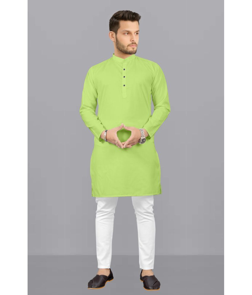     			Fashionfricks Light Green Cotton Blend Regular Fit Men's Kurta Pyjama Set ( Pack of 1 )