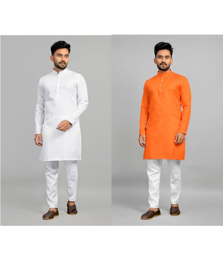     			Fashionfricks Muticolor Cotton Blend Men's Regular Kurta ( Pack of 2 )