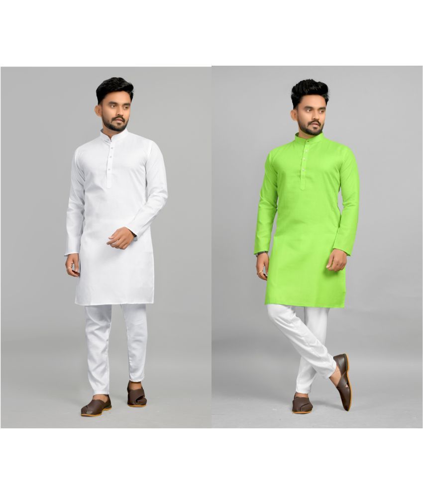     			Fashionfricks Muticolor Cotton Blend Men's Regular Kurta ( Pack of 2 )