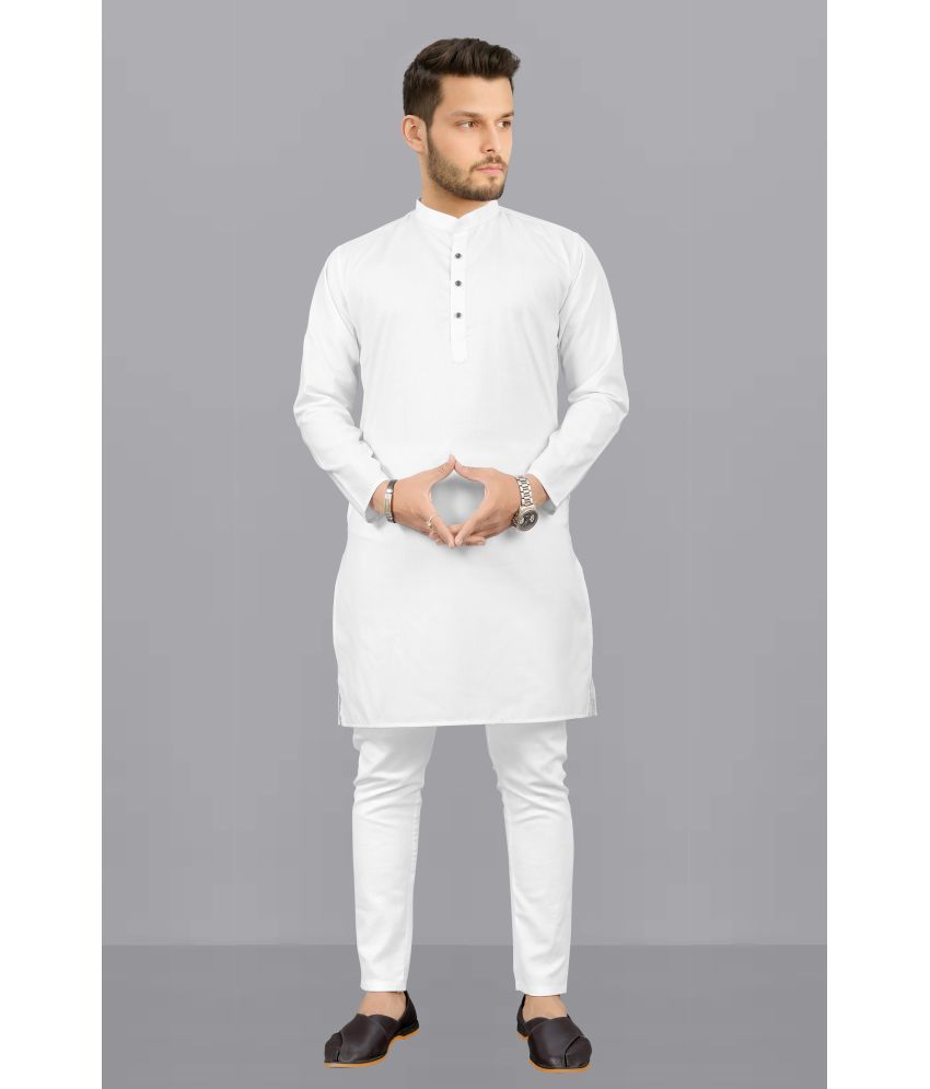     			Fashionfricks White Cotton Blend Regular Fit Men's Kurta Pyjama Set ( Pack of 1 )