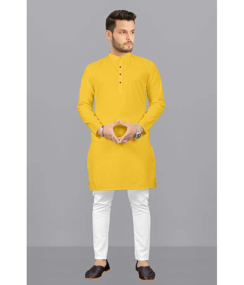     			Fashionfricks Yellow Cotton Blend Regular Fit Men's Kurta Pyjama Set ( Pack of 1 )