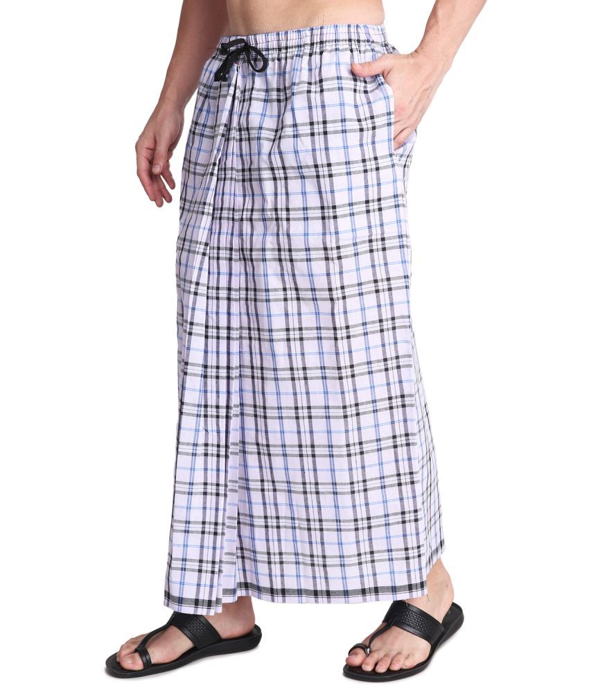     			GOWRI TEX Elastic Optical White Cotton Blend Men's Lungi Dual Pocket ( Pack of 1 )