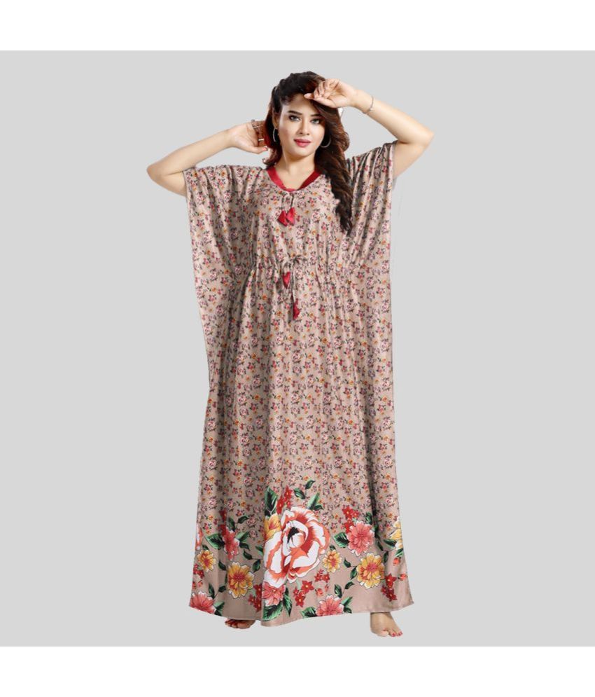     			Gutthi Brown Satin Women's Nightwear Kaftan Night Dress ( Pack of 1 )