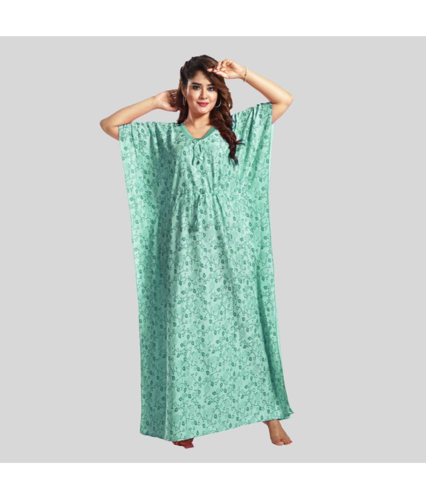     			Gutthi Green Satin Women's Nightwear Kaftan Night Dress ( Pack of 1 )