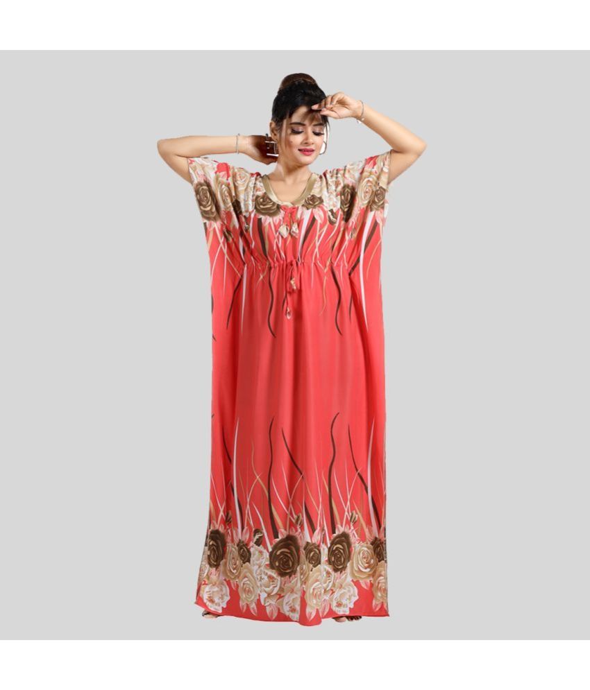     			Gutthi Red Satin Women's Nightwear Kaftan Night Dress ( Pack of 1 )