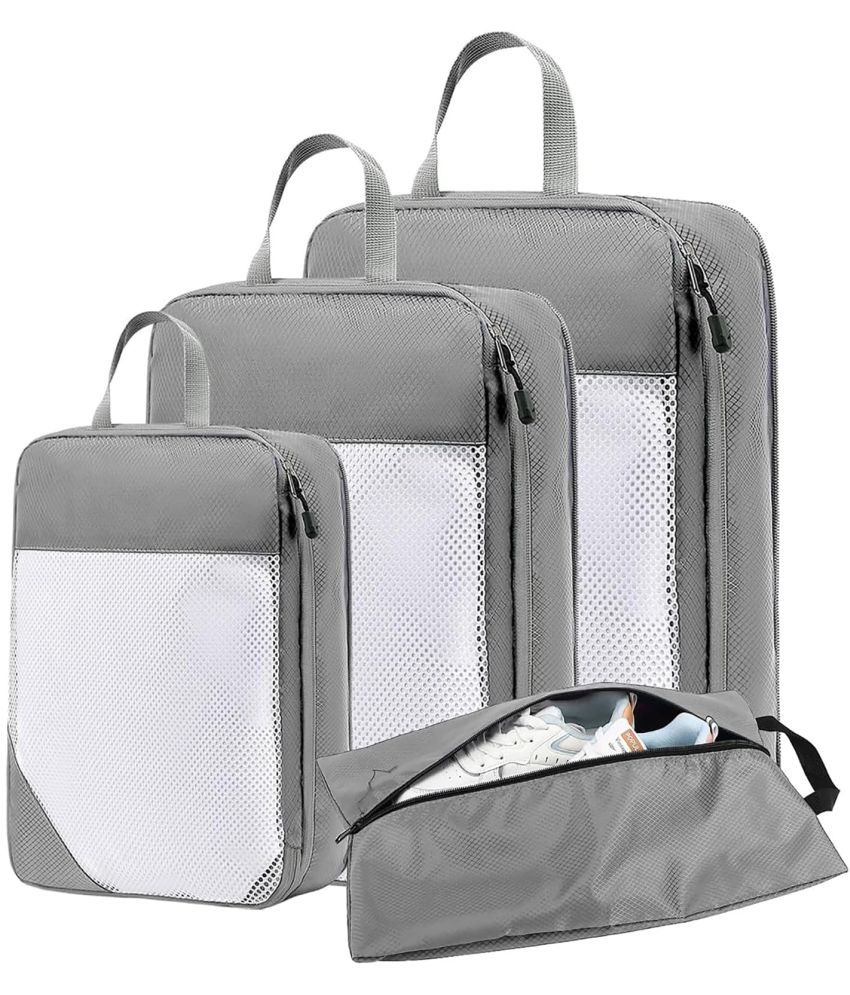     			House Of Quirk Gray Travel Kit Bag ( 4 Pcs )