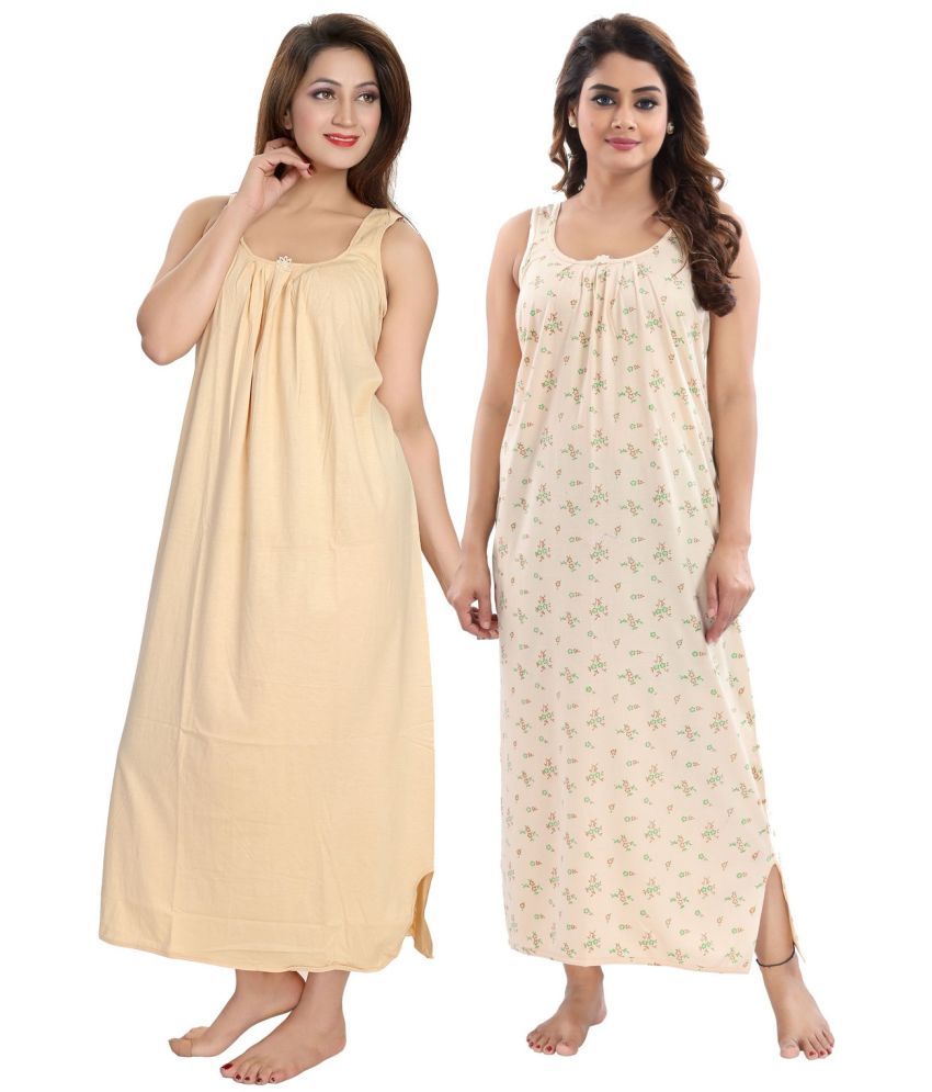     			INNER BEATS Multicolor Cotton Blend Women's Nightwear Night Dress ( Pack of 2 )