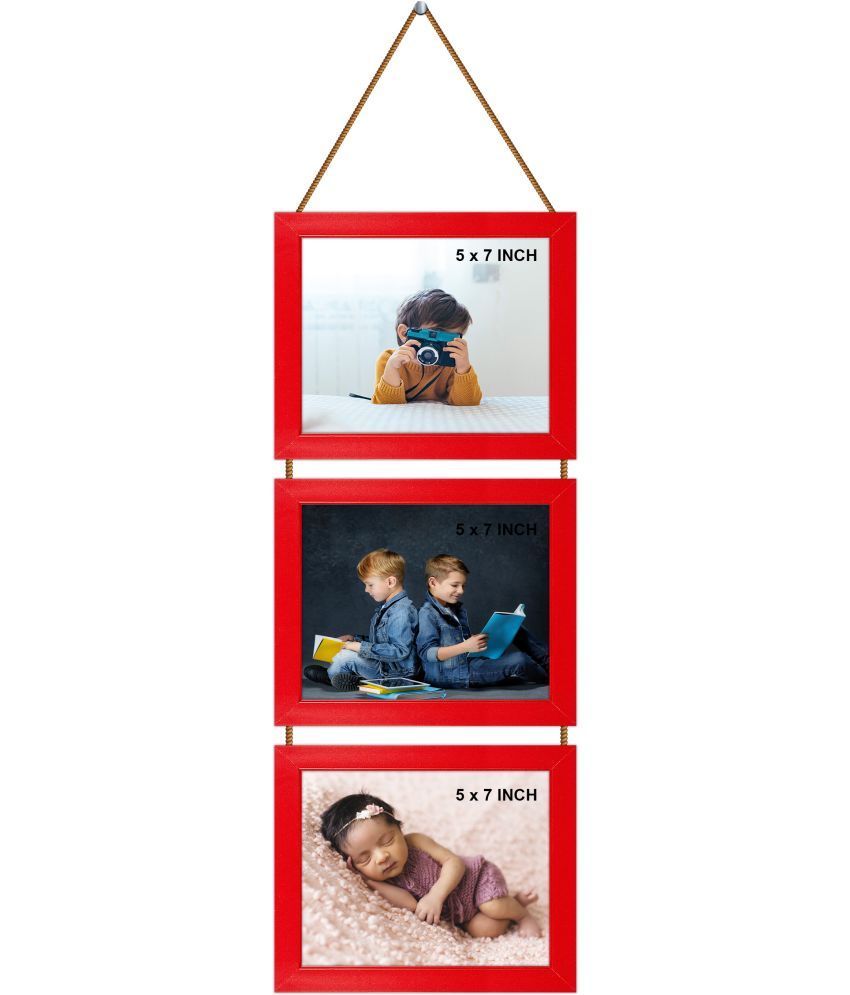     			Indianara Wood Red Photo Frame Sets - Pack of 3