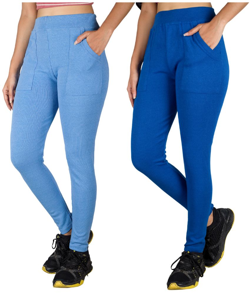     			KARARO JEGGINGS - Cotton Blend Skinny Fit Blue Women's Jeggings ( Pack of 2 )