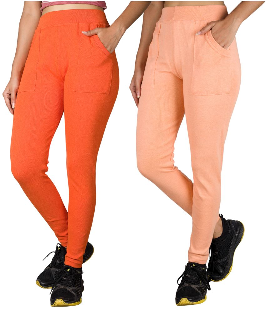     			KARARO JEGGINGS - Cotton Blend Skinny Fit Orange Women's Jeggings ( Pack of 2 )