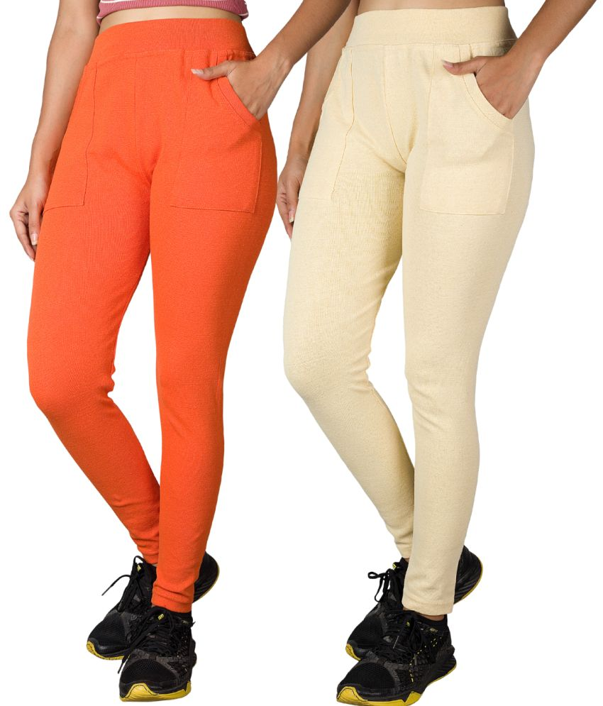     			KARARO JEGGINGS - Cotton Blend Skinny Fit Orange Women's Jeggings ( Pack of 2 )