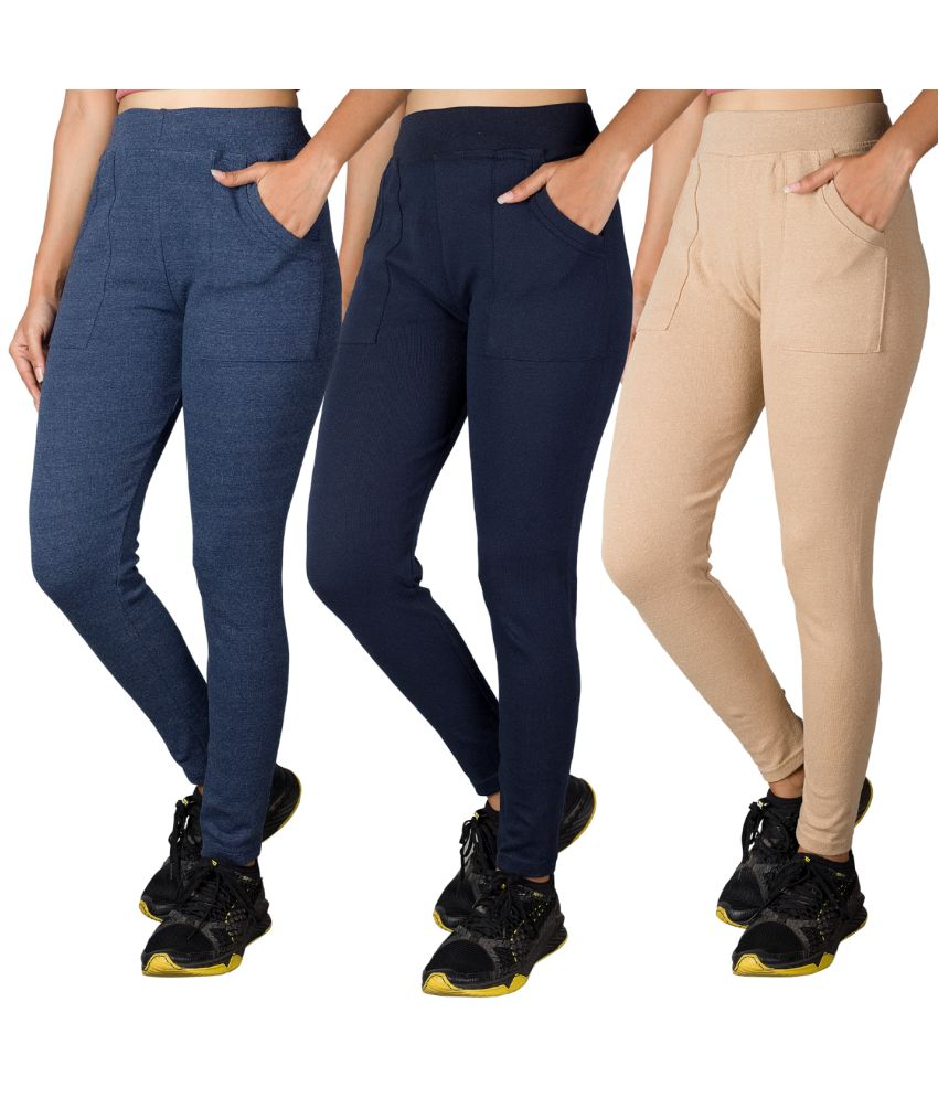     			KARARO JEGGINGS - Cotton Blend Skinny Fit Navy Blue Women's Jeggings ( Pack of 3 )