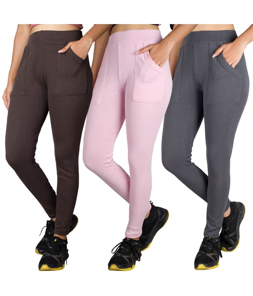     			KARARO JEGGINGS - Cotton Blend Skinny Fit Pink Women's Jeggings ( Pack of 3 )