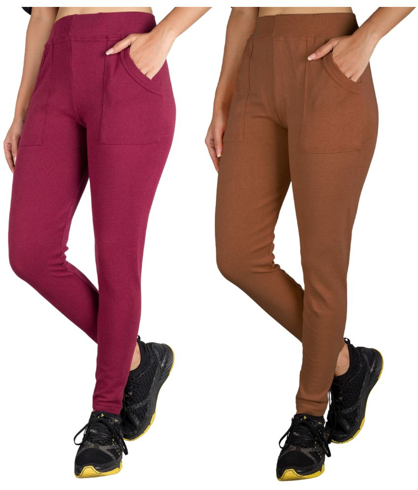     			KARARO JEGGINGS - Cotton Blend Skinny Fit Maroon Women's Jeggings ( Pack of 2 )