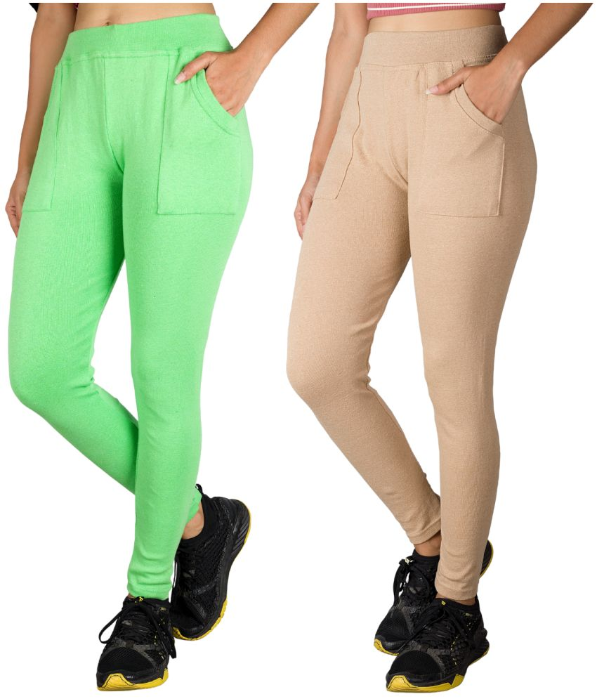     			KARARO JEGGINGS - Cotton Blend Skinny Fit Fluorescent Green Women's Jeggings ( Pack of 2 )