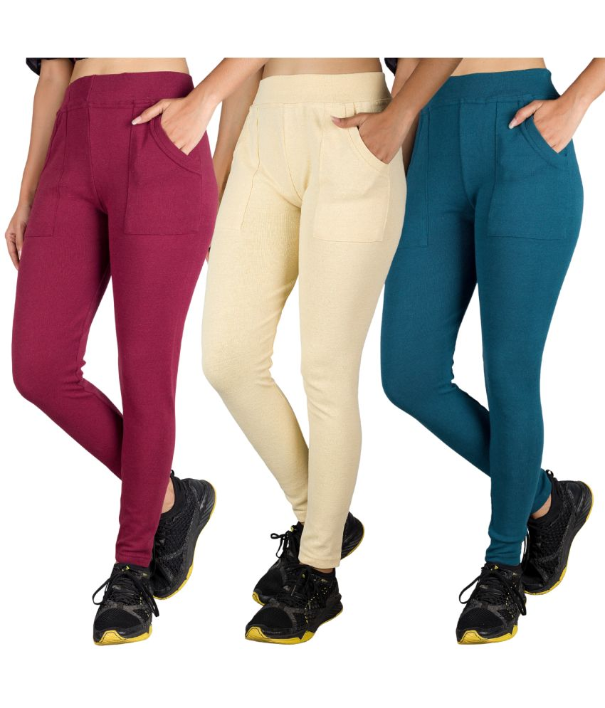     			KARARO JEGGINGS - Cotton Blend Skinny Fit Yellow Women's Jeggings ( Pack of 3 )