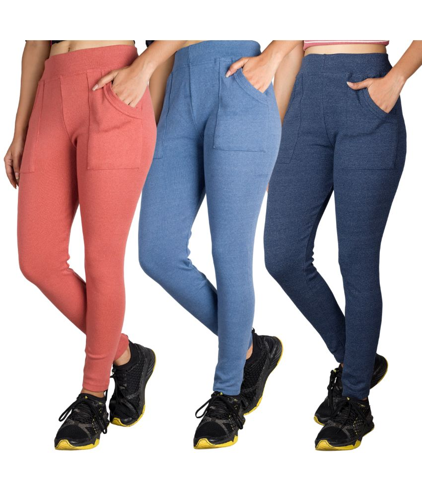     			KARARO JEGGINGS - Cotton Blend Skinny Fit Blue Women's Jeggings ( Pack of 3 )