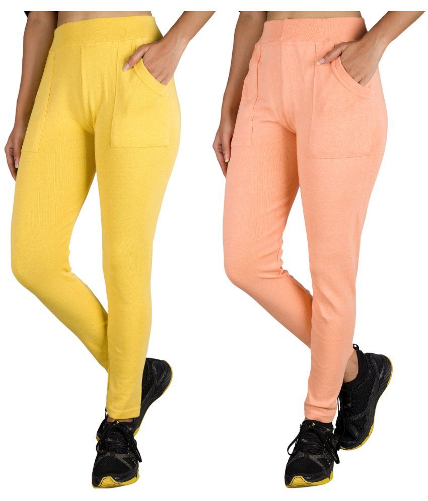     			KARARO JEGGINGS - Cotton Blend Skinny Fit Yellow Women's Jeggings ( Pack of 2 )