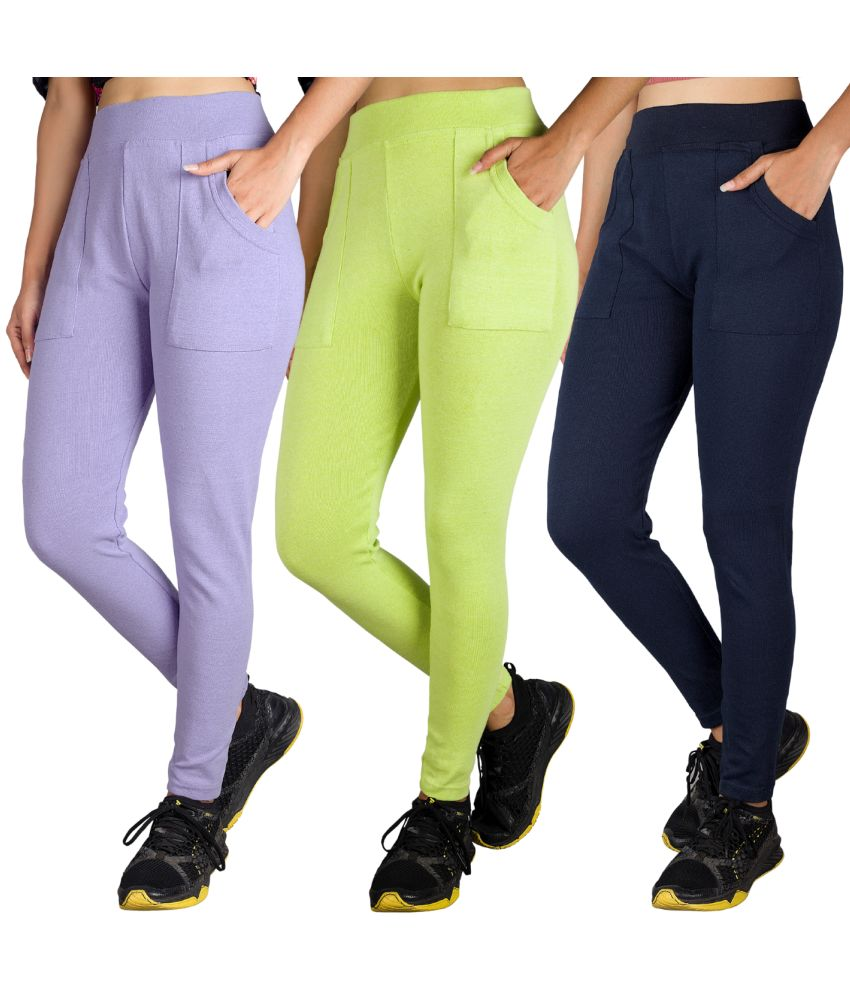     			KARARO JEGGINGS - Cotton Blend Skinny Fit Fluorescent Green Women's Jeggings ( Pack of 3 )