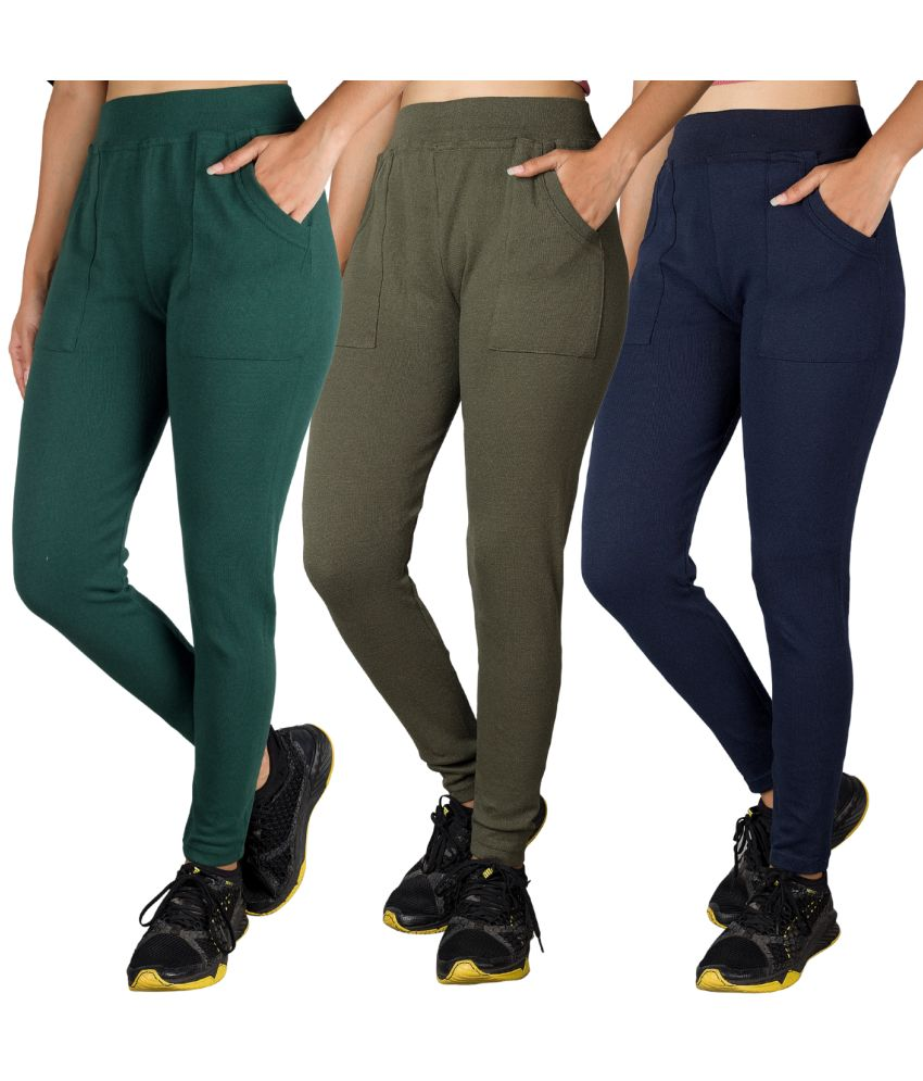     			KARARO JEGGINGS - Cotton Blend Skinny Fit Olive Women's Jeggings ( Pack of 3 )