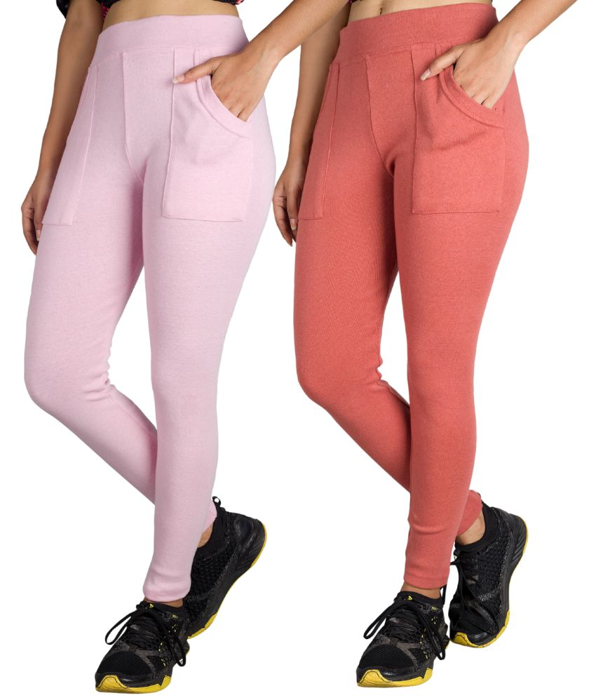     			KARARO JEGGINGS - Cotton Blend Skinny Fit Pink Women's Jeggings ( Pack of 2 )