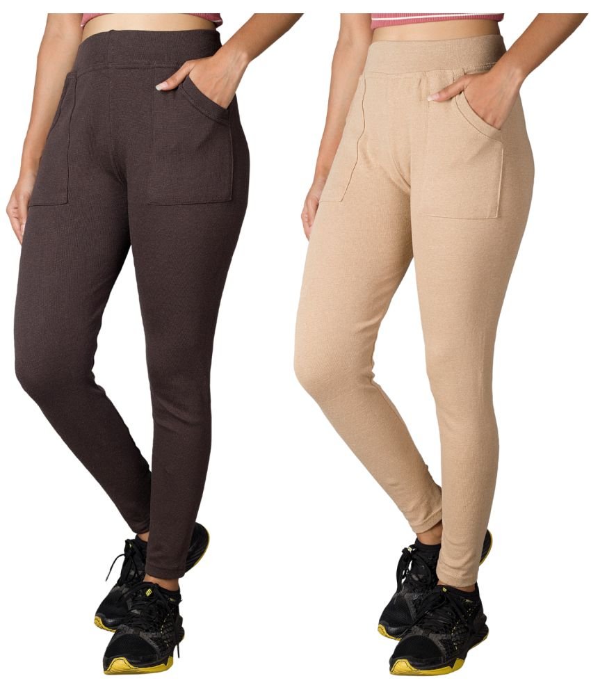     			KARARO JEGGINGS - Cotton Blend Skinny Fit Brown Women's Jeggings ( Pack of 2 )