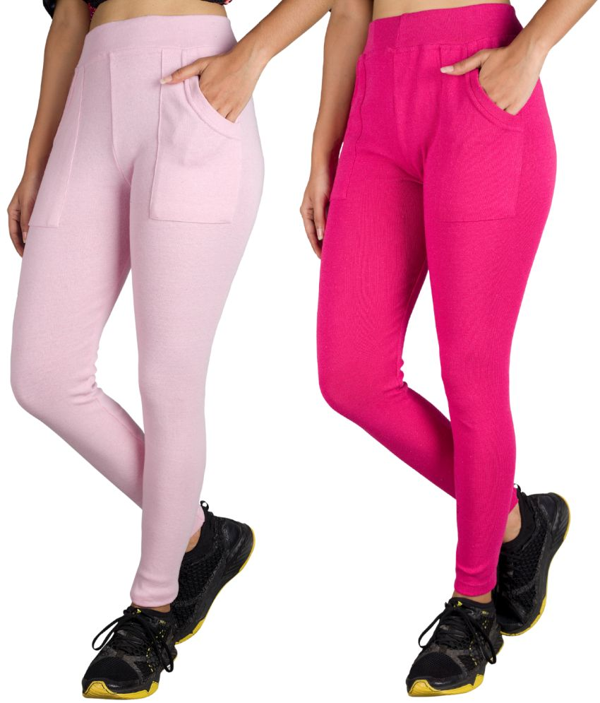     			KARARO JEGGINGS - Cotton Blend Slim Fit Pink Women's Jeggings ( Pack of 2 )