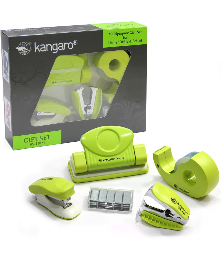     			Kangaro Desk Essentials SS-T10M Combo Multipurpose Gift Pack | Stationery Gift Set | Stapler, Staples, Paper Punch, Tape Dispenser & Staple Remover Combo Pack | Parrot Green, Pack of 1