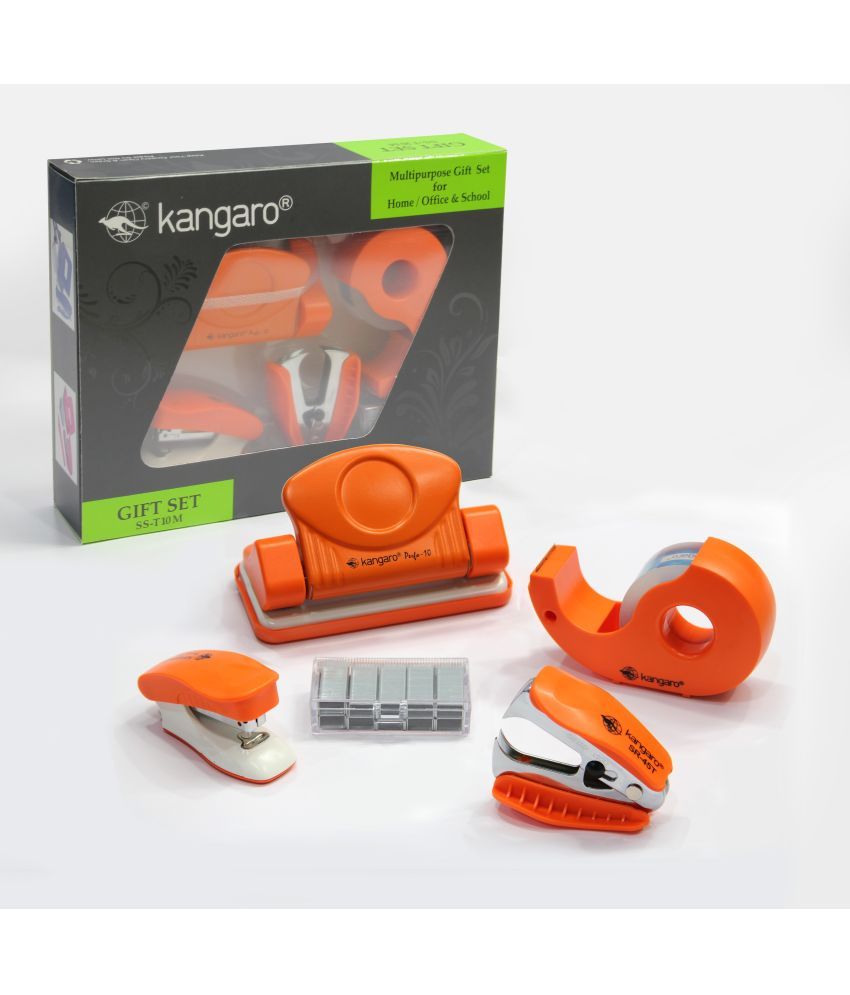     			Kangaro Desk Essentials SS-T10M Combo Multipurpose Gift Pack | Stationery Gift Set | Stapler, Staples, Paper Punch, Tape Dispenser & Staple Remover Combo Pack | Orange, Pack of 1