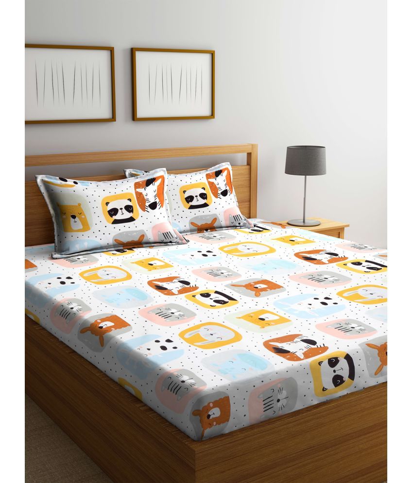     			Klotthe Poly Cotton Animal 1 Double Bedsheet with 2 Pillow Covers - Multicolor