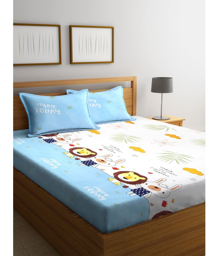     			Klotthe Poly Cotton Graphic 1 Double Bedsheet with 2 Pillow Covers - Multicolor