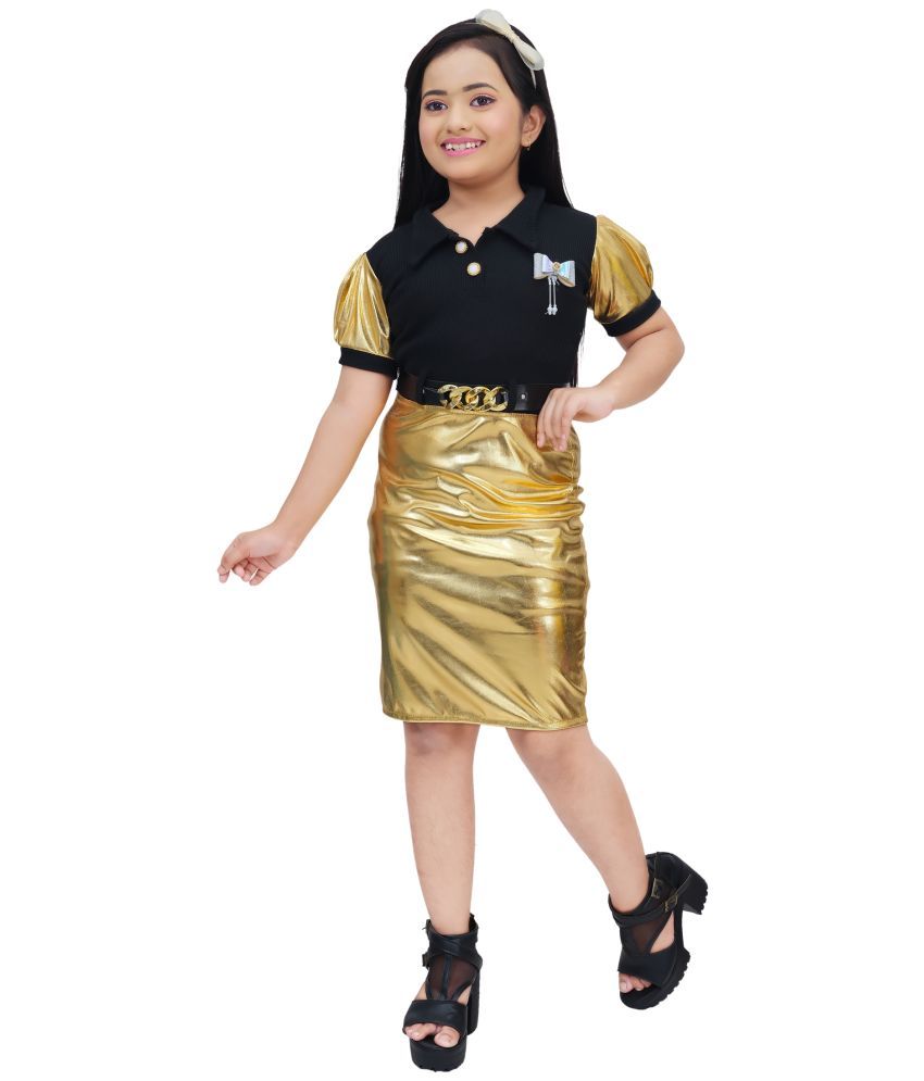     			NEWSIFA Cotton Blend Bodycon Dress For Girls ( Pack of 1 , Gold )