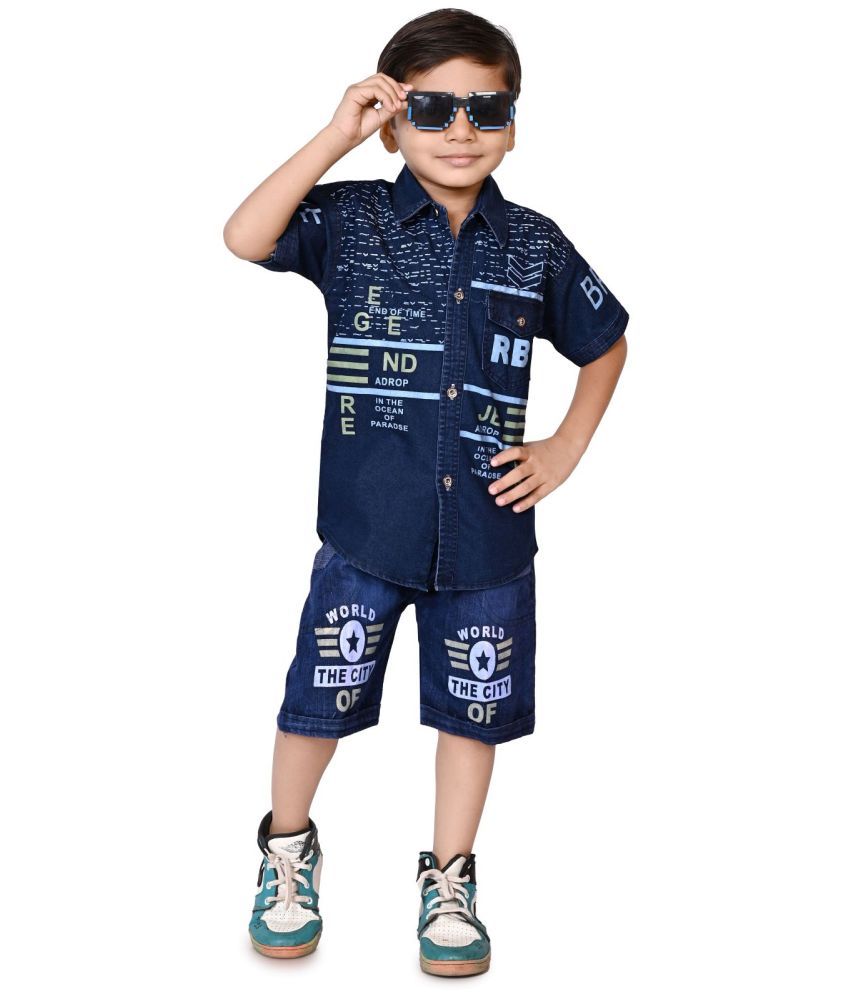     			New Collection Blue Denim Boys Shirt & Pants ( Pack of 1 )