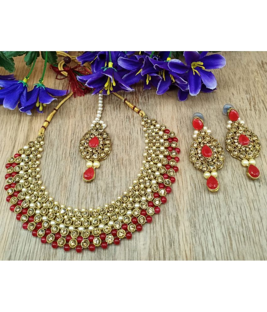     			Padmavati Bangles Red Alloy Necklace Set ( Pack of 1 )