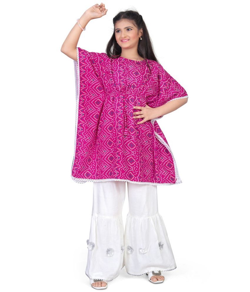     			SELVIFAB Deep Pink,Off White Crepe Girls Kurta and Sharara Set ( Pack of 1 )