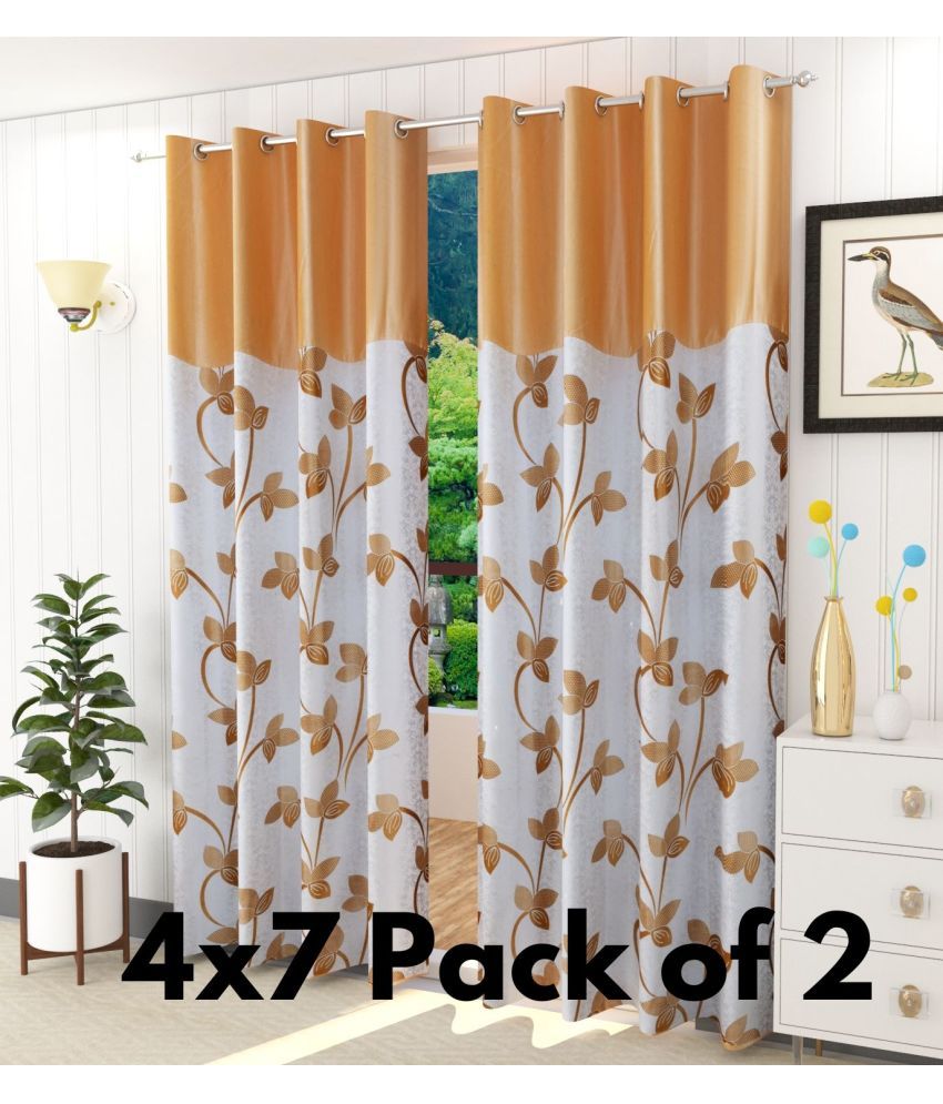     			SWIZIER Floral Printed Transparent Eyelet Curtain 7 ft ( Pack of 2 ) - Gold