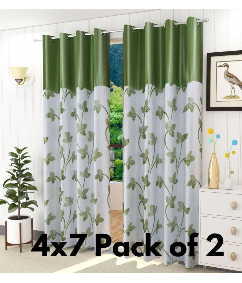     			SWIZIER Floral Printed Transparent Eyelet Curtain 7 ft ( Pack of 2 ) - Lime Green